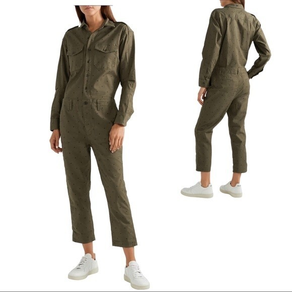Current/Elliott The Crew Coverall‎ Polkadot Jumpsuit Boilersuit Army Green M / 2 - Picture 1 of 4